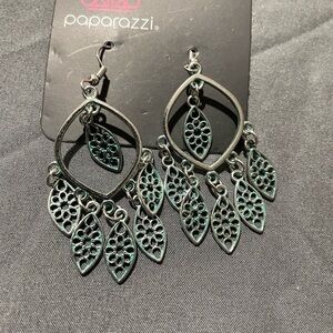 Paparazzi Silver and Black Bohemian Leaf Earrings